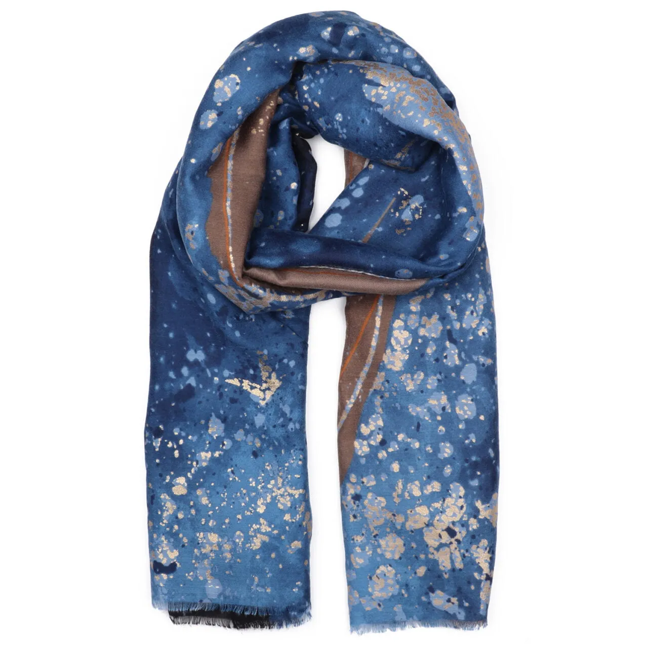 1045102- Lightweight Metallic Abstract Scarf Blue  - Zelly