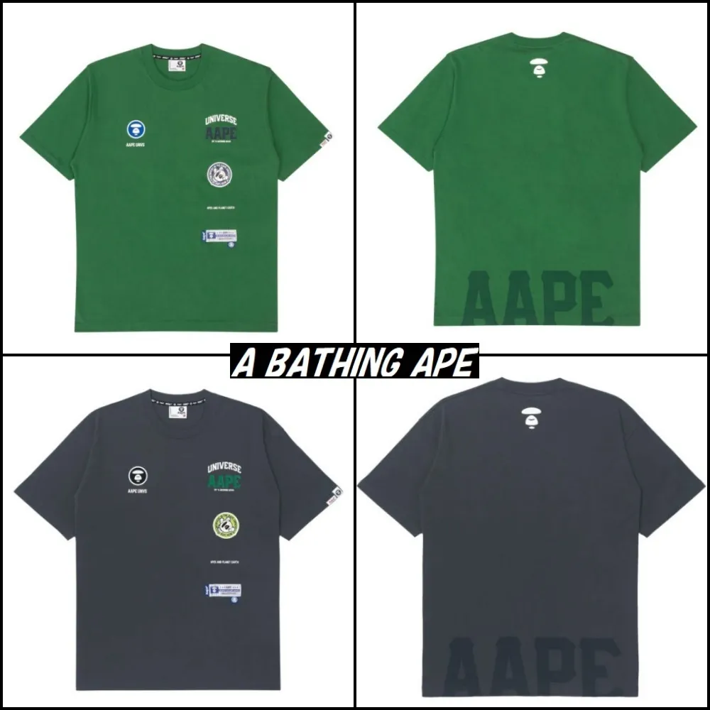 A BATHING APE  |Crew Neck Pullovers Cotton Short Sleeves Logo