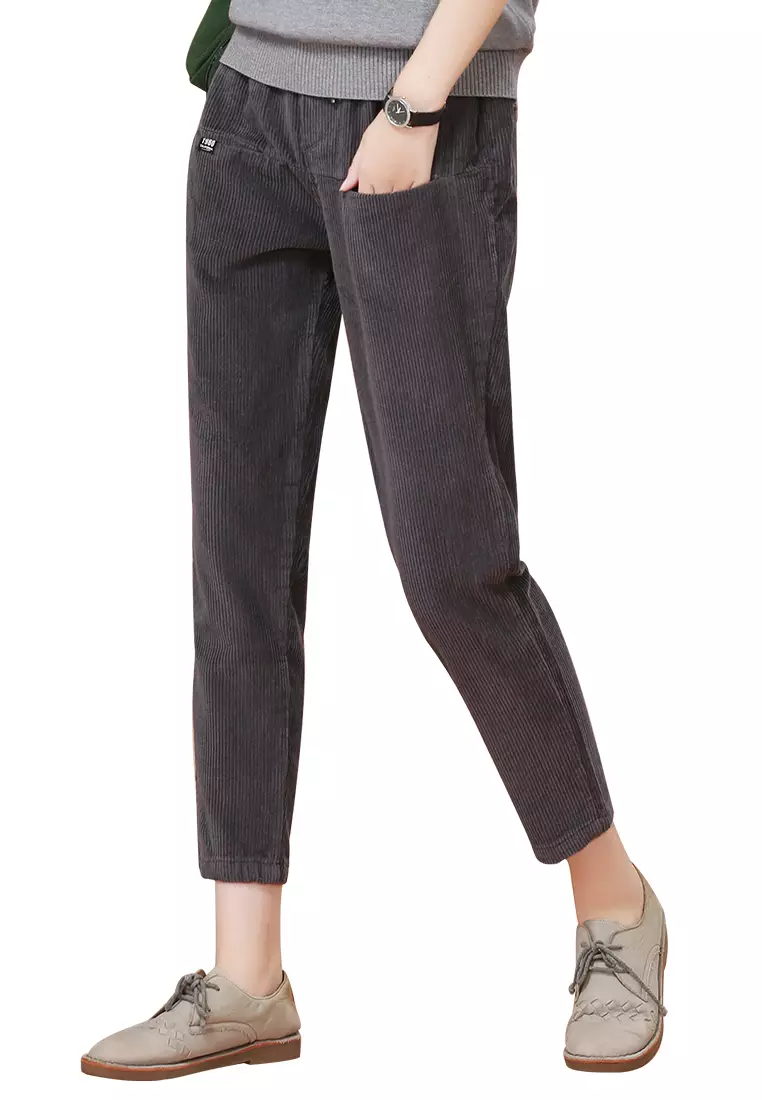 A-IN GIRLS Elastic Waist Loose Corduroy Pants