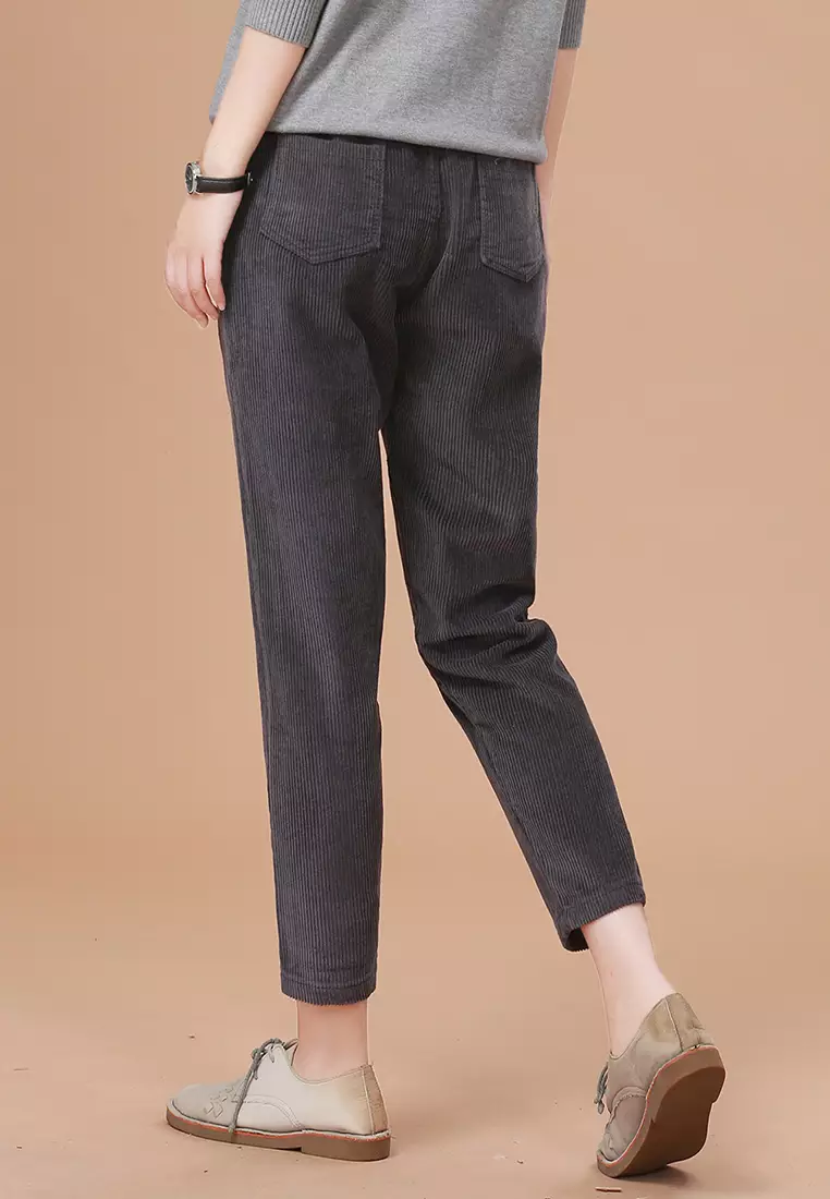 A-IN GIRLS Elastic Waist Loose Corduroy Pants