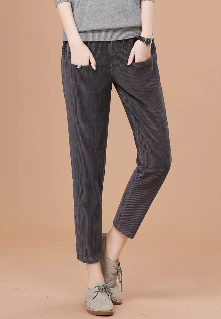 A-IN GIRLS Elastic Waist Loose Corduroy Pants