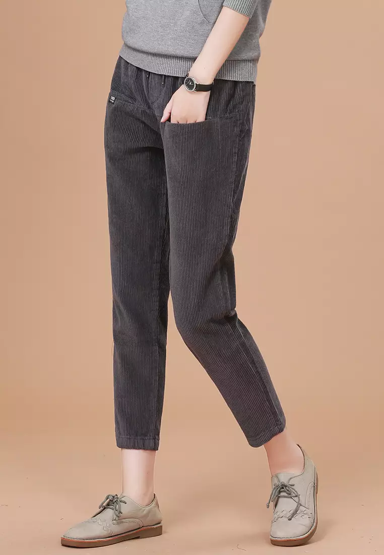 A-IN GIRLS Elastic Waist Loose Corduroy Pants