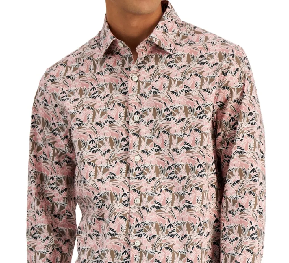 Alfani Men's Floral Print Shirt Pink Size Small