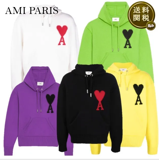 AMI PARIS  |Pullovers Heart Unisex Wool Long Sleeves Plain Logo