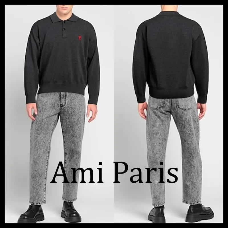 AMI PARIS  |Pullovers Unisex Wool Street Style Long Sleeves Plain Logo