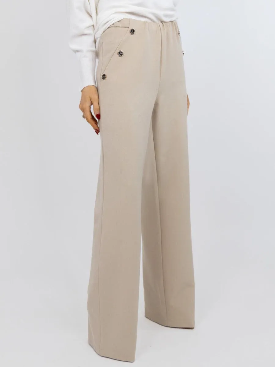 Beige Button Trousers - Kate & Pippa