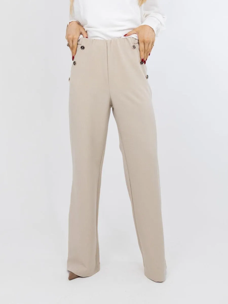 Beige Button Trousers - Kate & Pippa