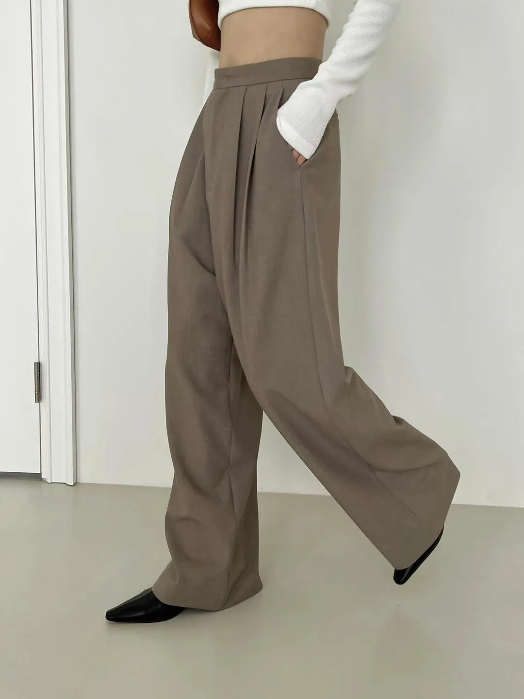 Beige Esme High Rise Trousers