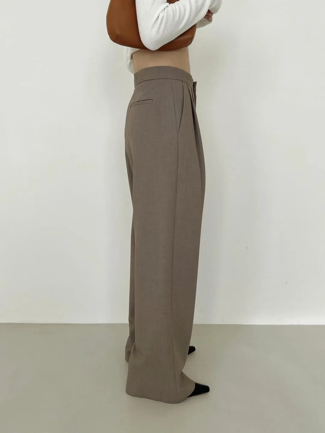 Beige Esme High Rise Trousers