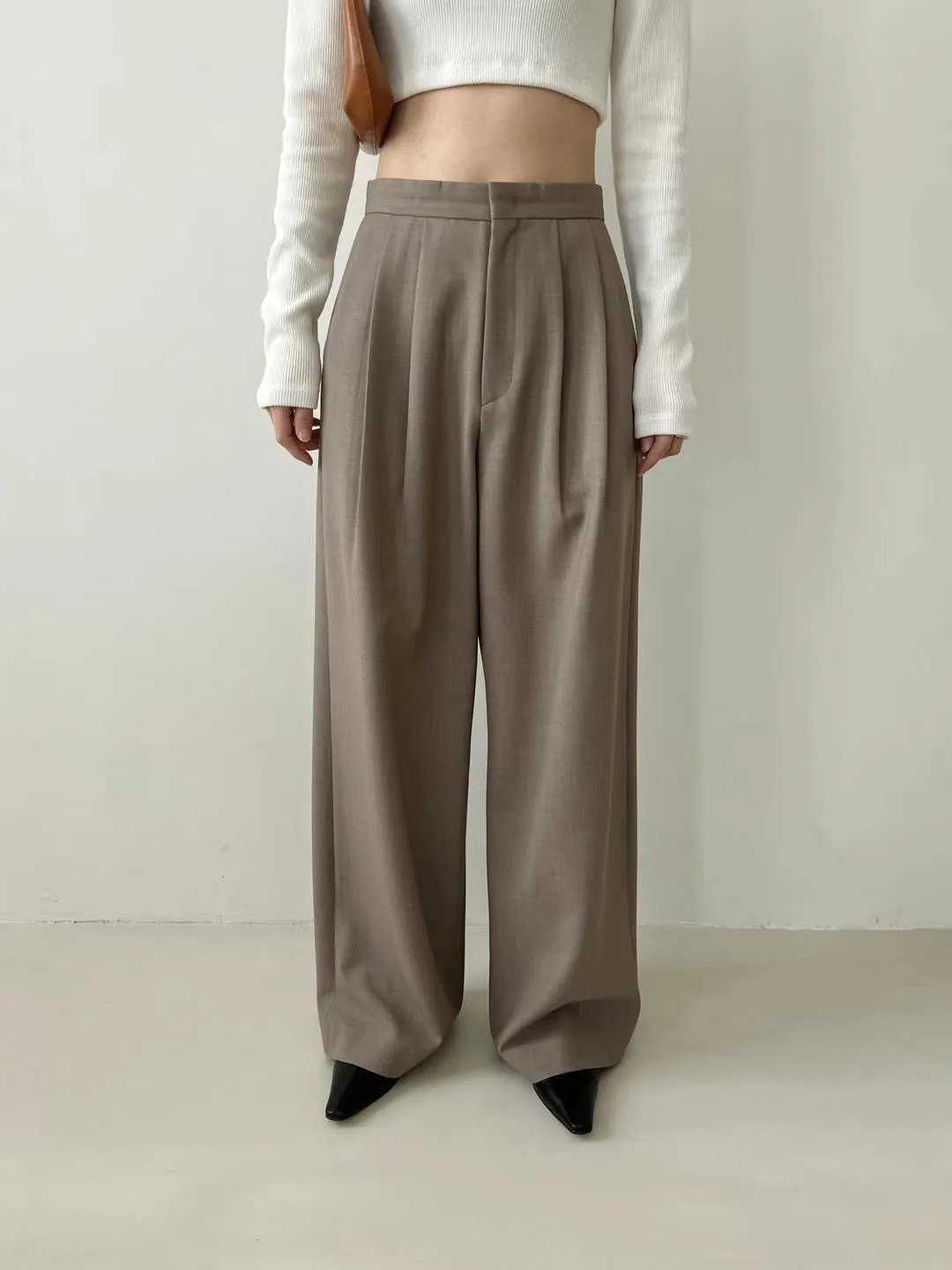 Beige Esme High Rise Trousers