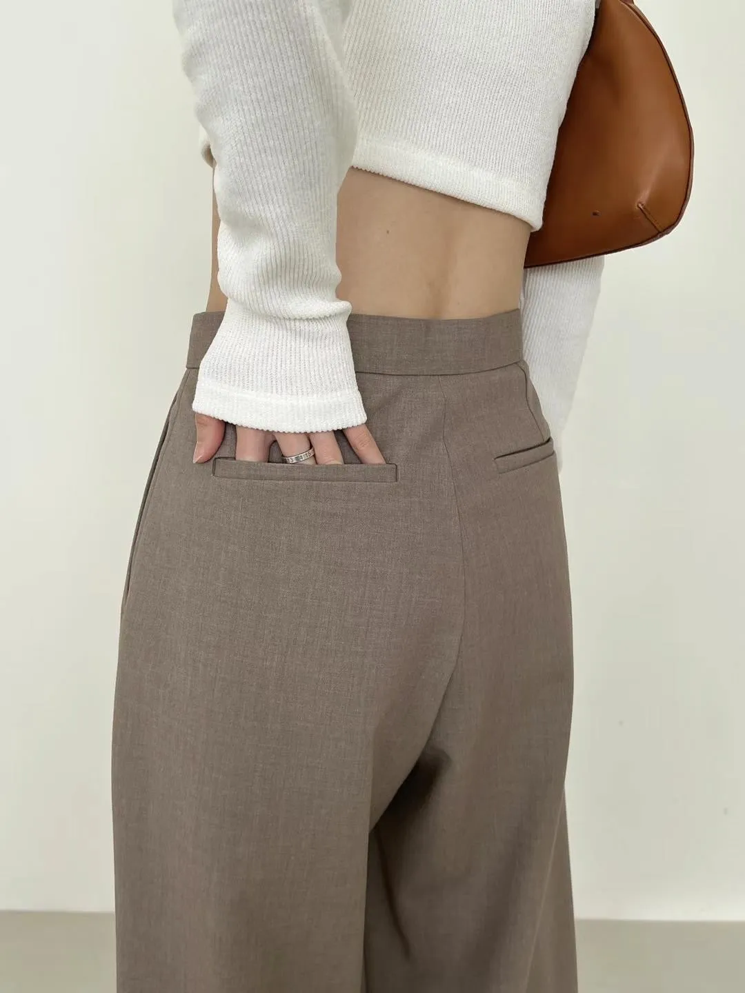 Beige Esme High Rise Trousers