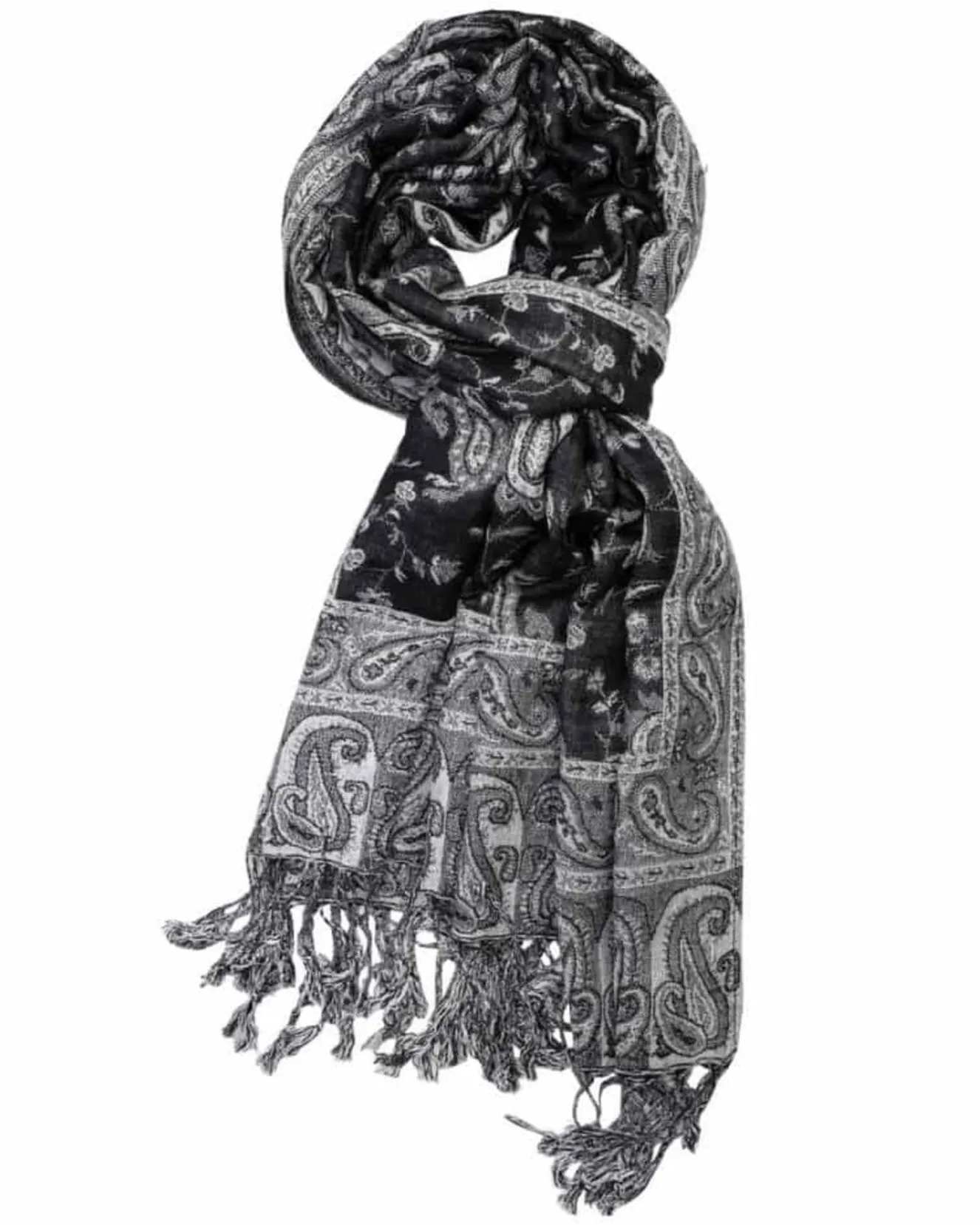 Black & White Reversible Paisley Rave Pashmina