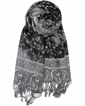 Black & White Reversible Paisley Rave Pashmina