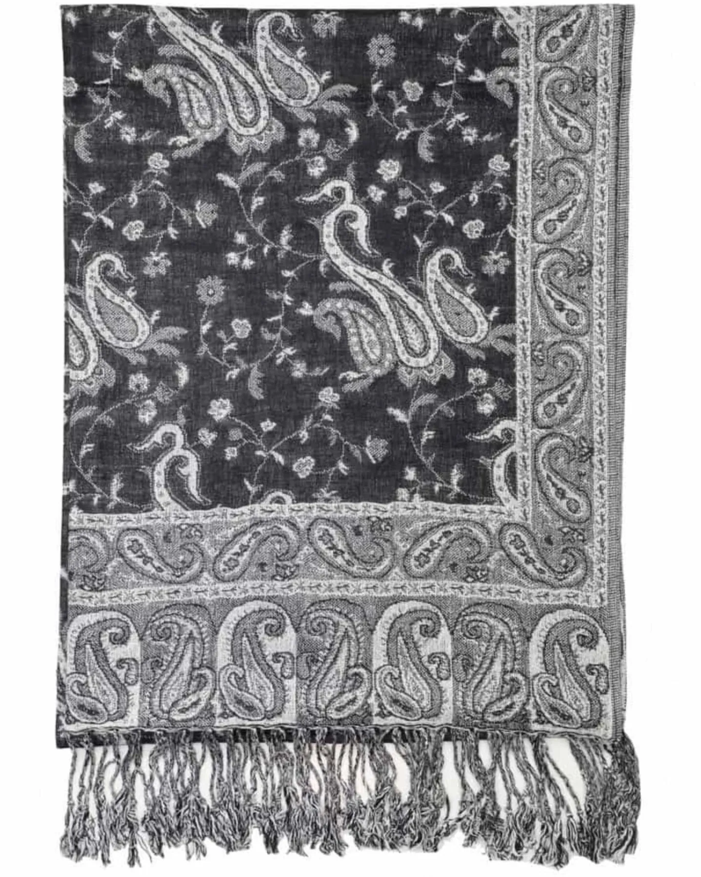 Black & White Reversible Paisley Rave Pashmina