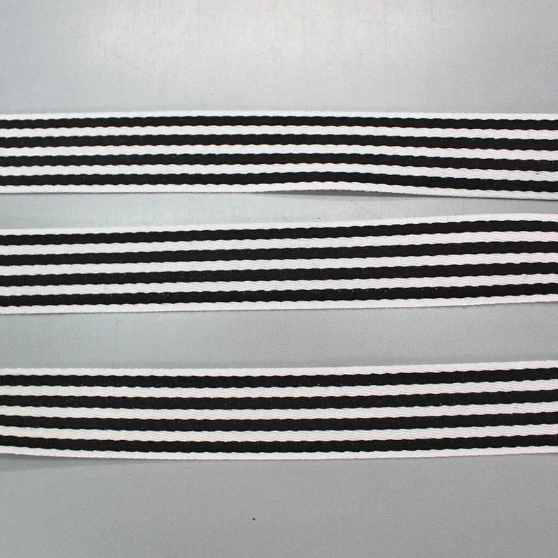 Black and White Stripe Bag Webbing - 38mm