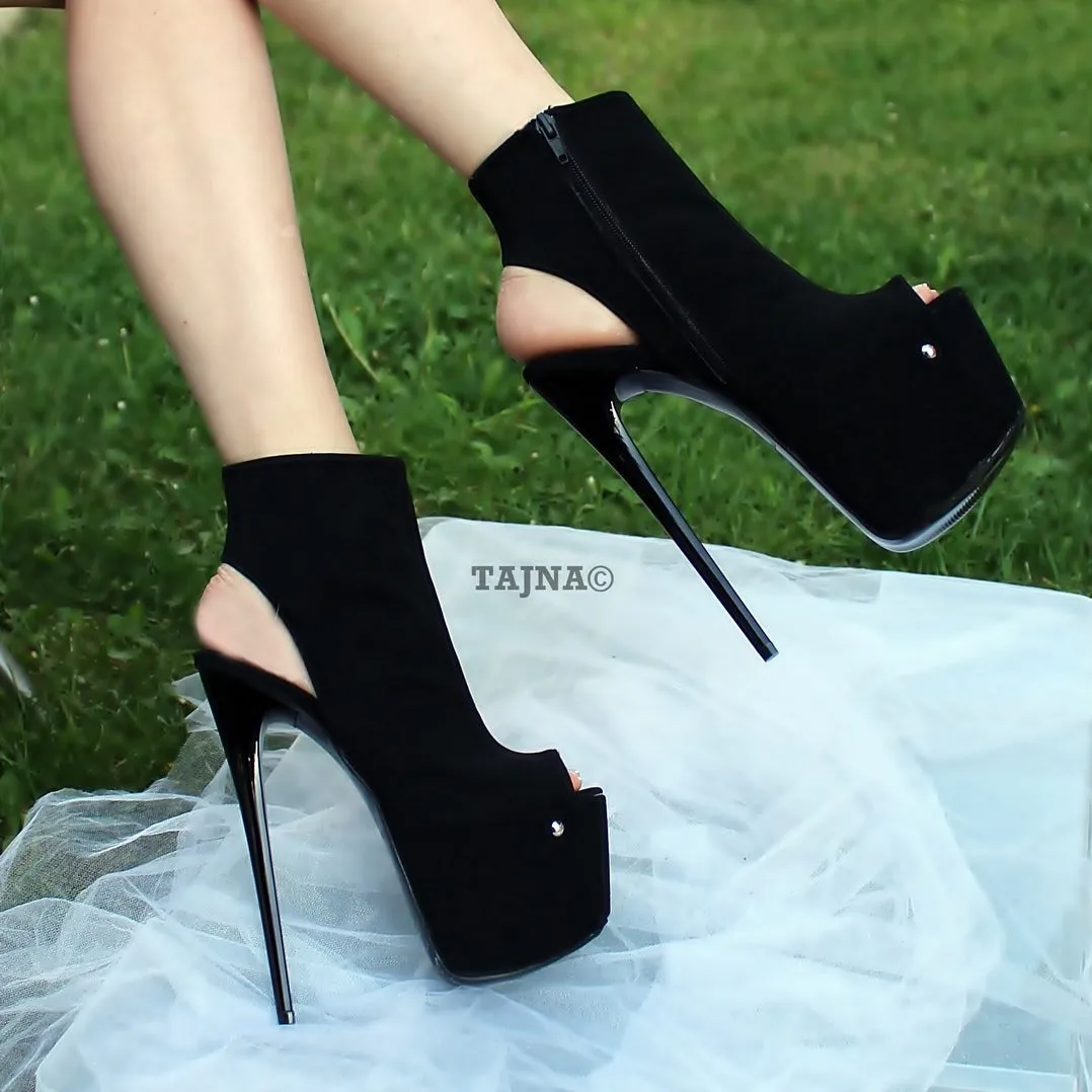 Black Peep Toe High Heeled Ankle Booties