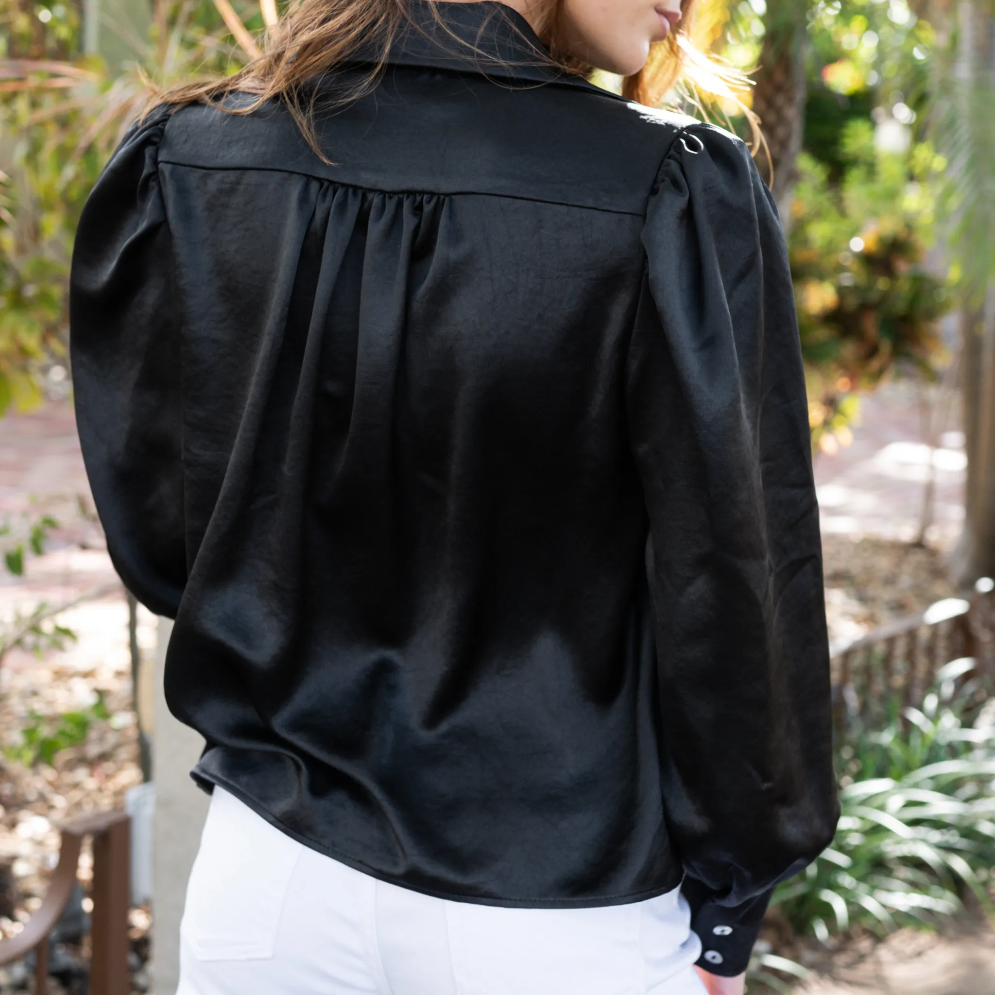 Blouson Sleeve Satin Blouse