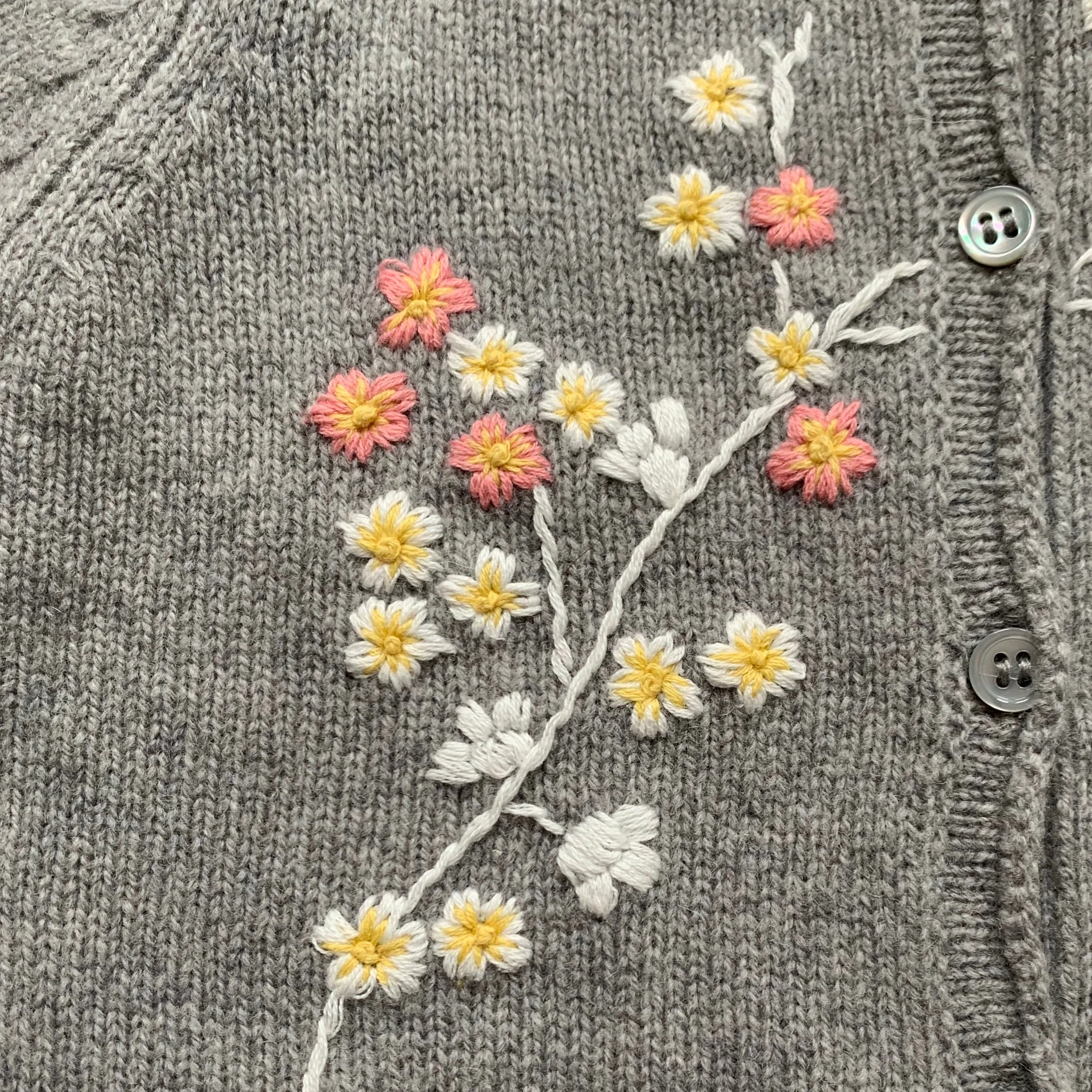 Bonpoint Grey Wool Cardigan With Floral Embroidery: 18 Months (Brand New)