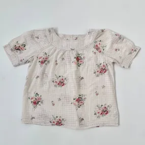 Bonpoint Rose Print Blouse With Puff Sleeves: 12 Months