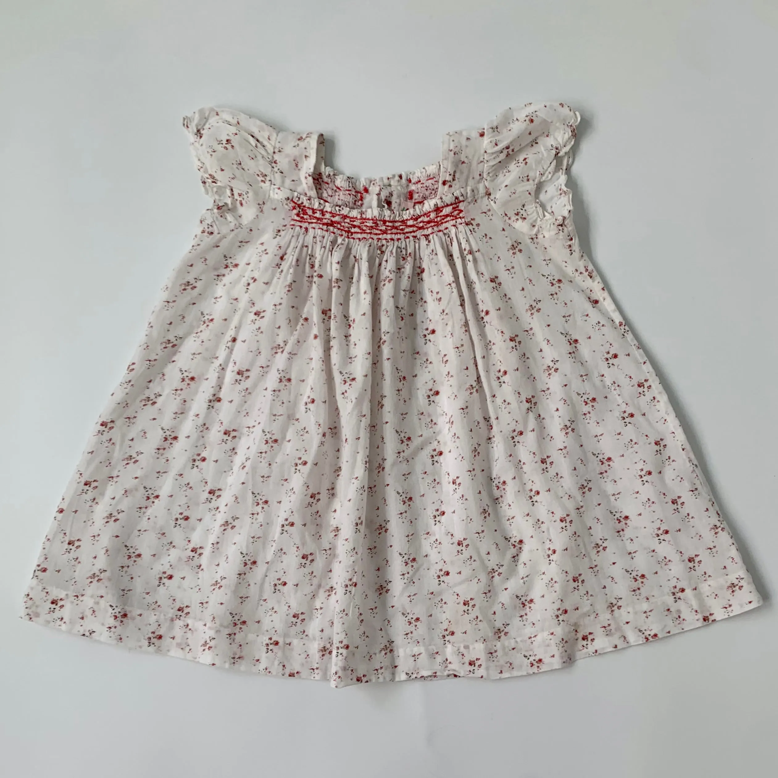 Bonpoint Rose Print Cotton Dress With Smocking: 2 Years