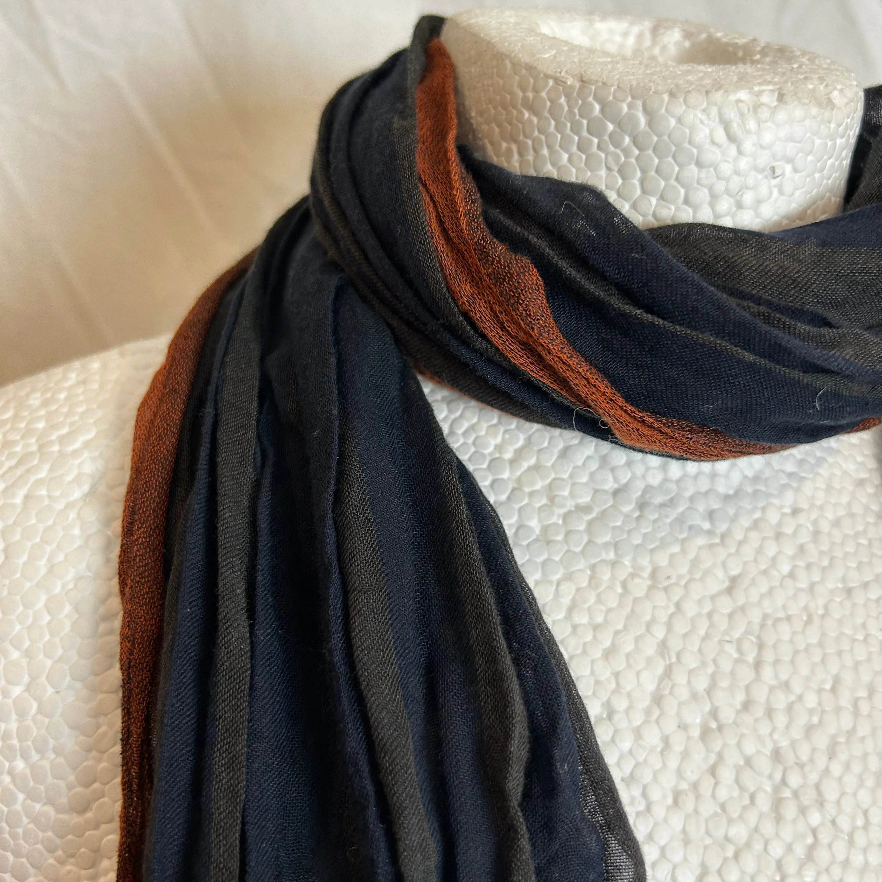 Bottega Veneta Navy & Orange Stripe Silk & Linen Scarf