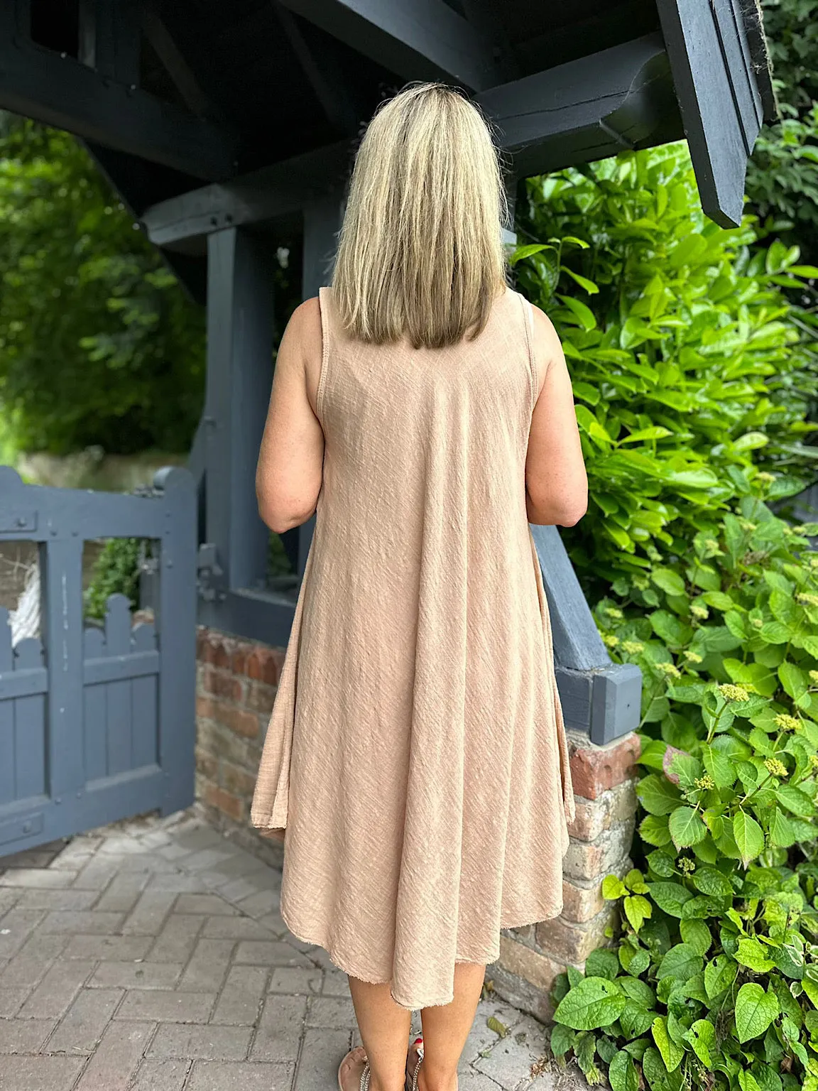 Camel Cotton Scoop Neck Dress Joy