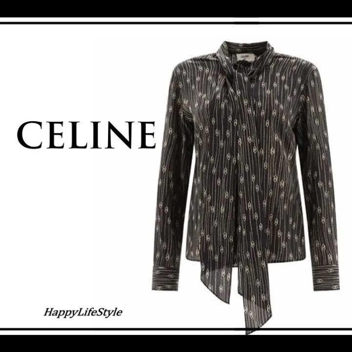 CELINE  |Stripes Casual Style Silk Long Sleeves Office Style