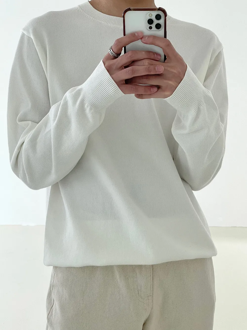 Cent  |Crew Neck Pullovers Nylon Street Style Long Sleeves Plain