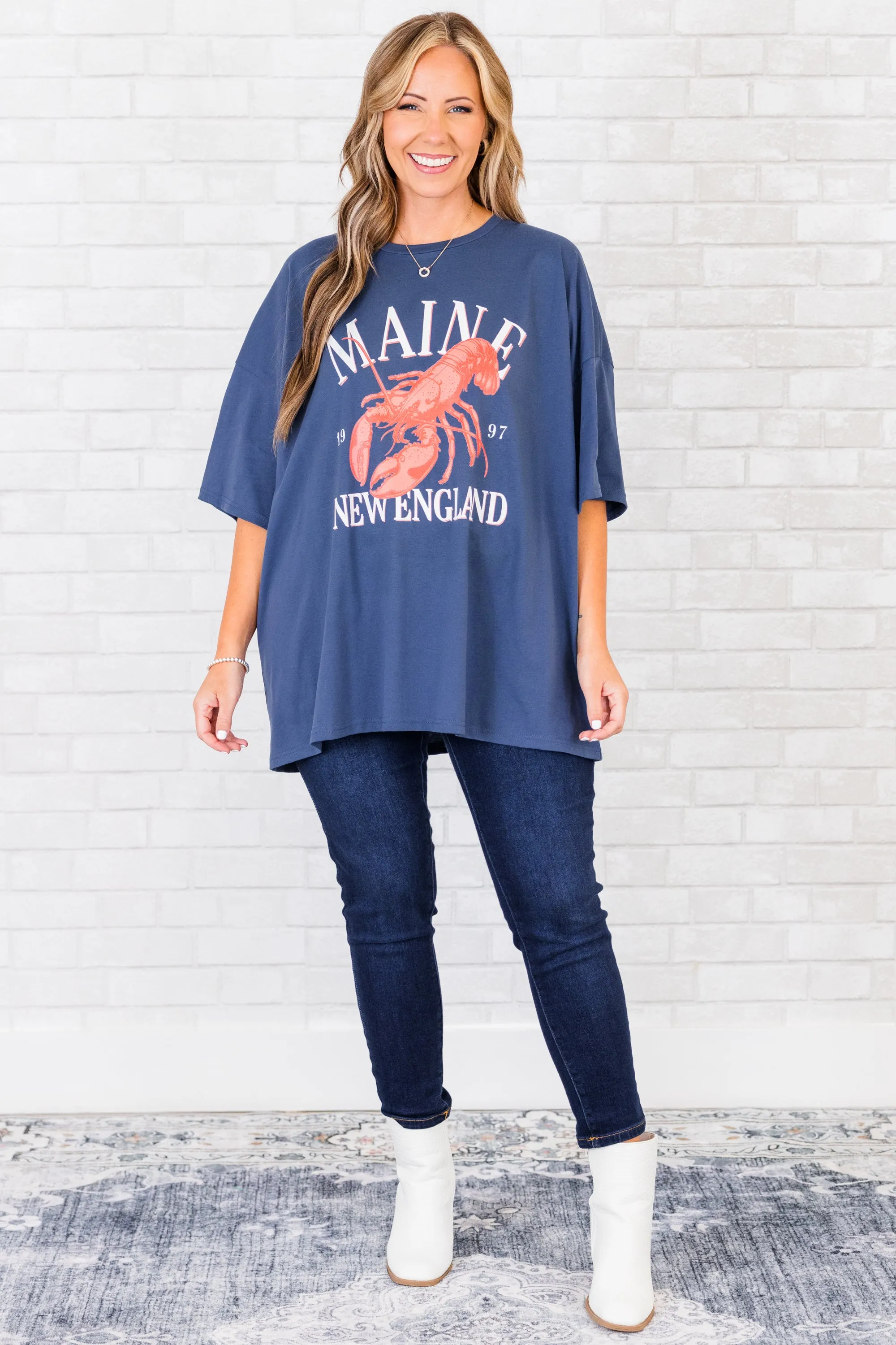 Coastal Summer Boyfriend Tee, Navy