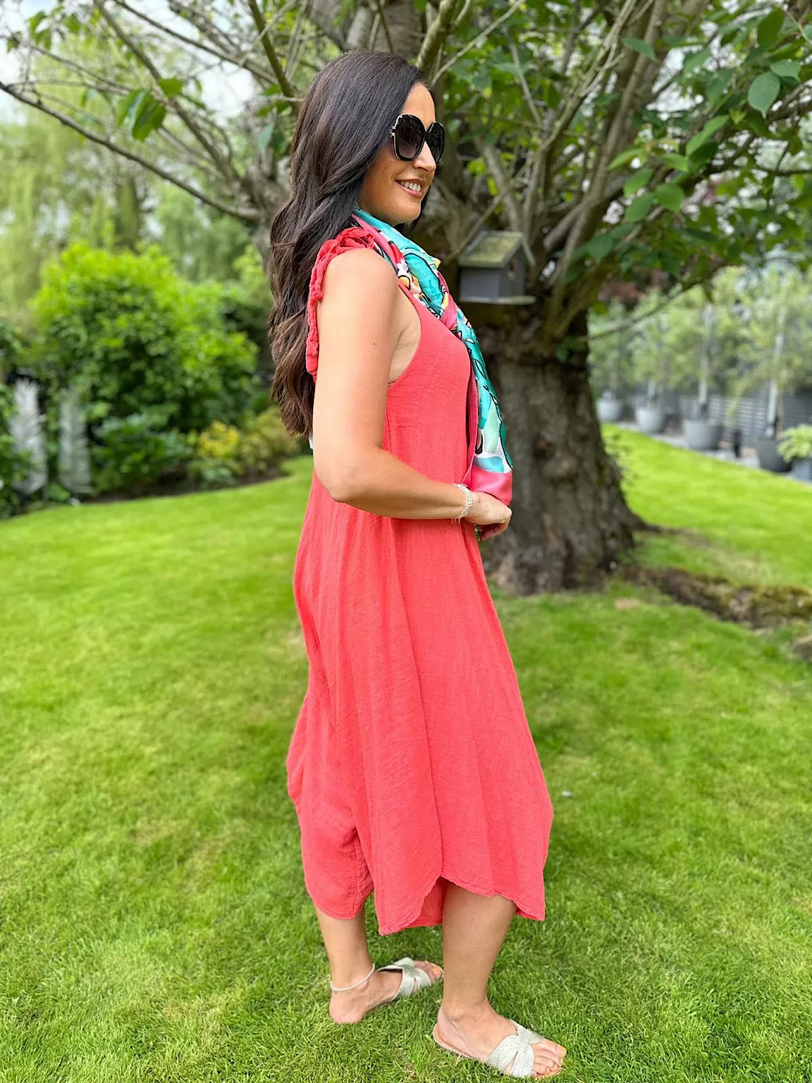 Coral Cotton Sleeveless Jumpsuit