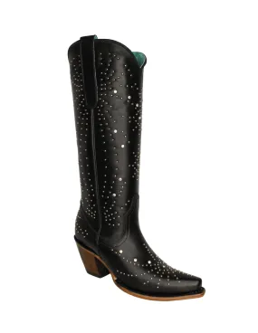 Corral Womens Black Crystals and Stud Sequence Tall Boots