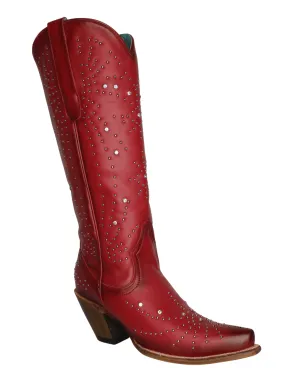 Corral Womens Red Crystal and Stud Sequence Tall Boots