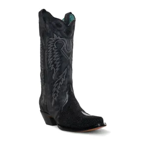 Corral Womens Sting Ray Embroidered Black Snip Toe Boots