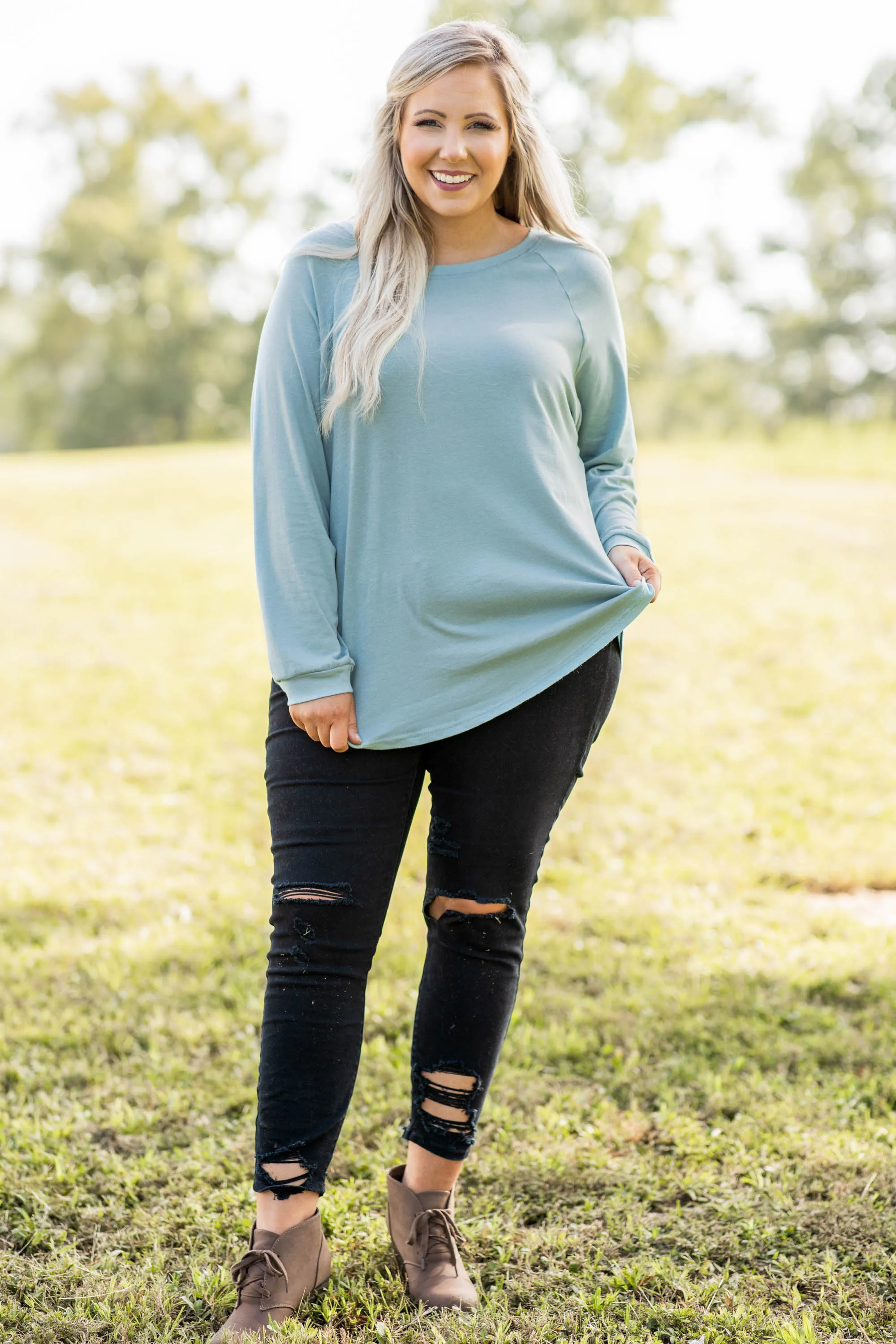 Curved Hem Slouchy Dolman Tunic, Mineral Mint