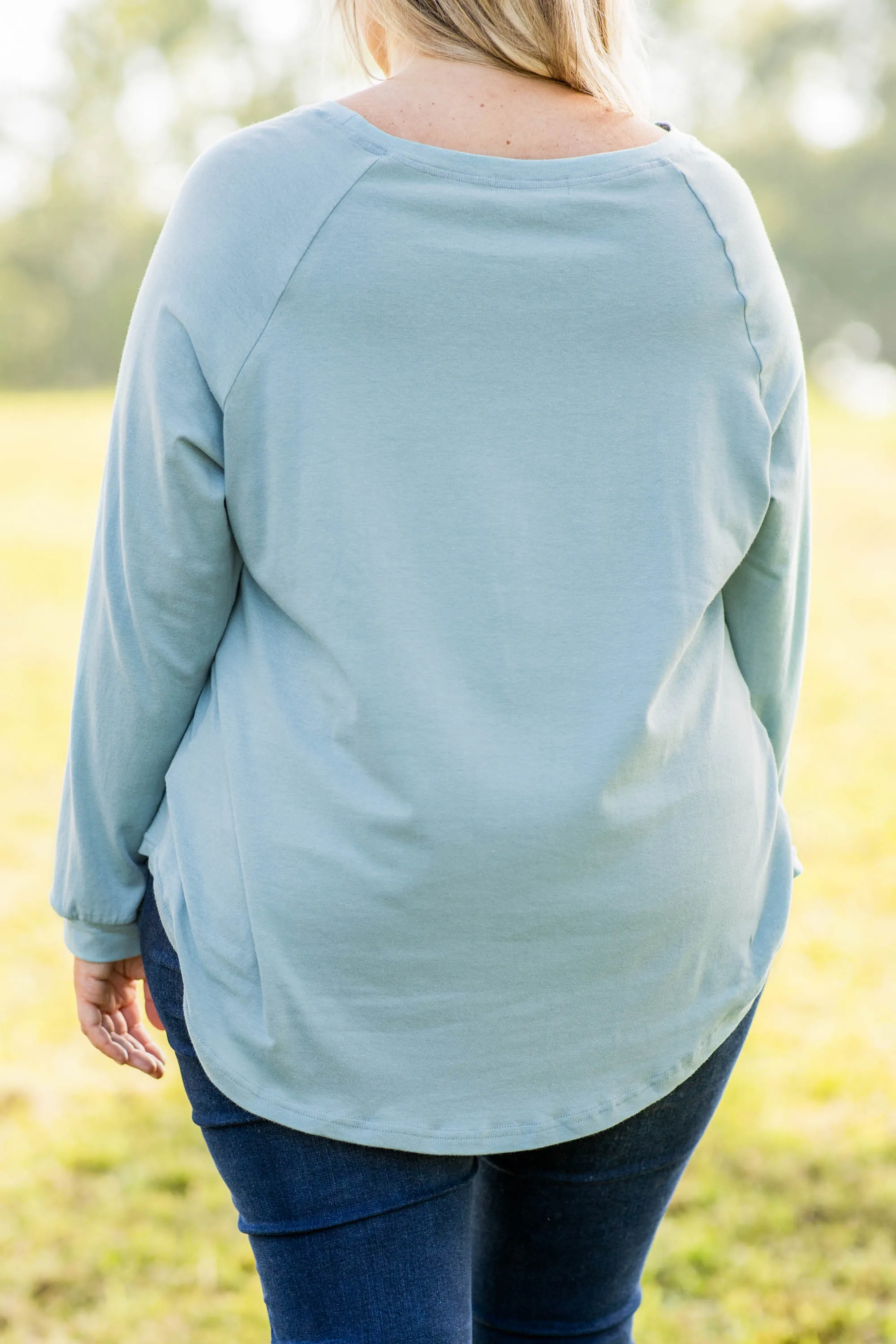 Curved Hem Slouchy Dolman Tunic, Mineral Mint