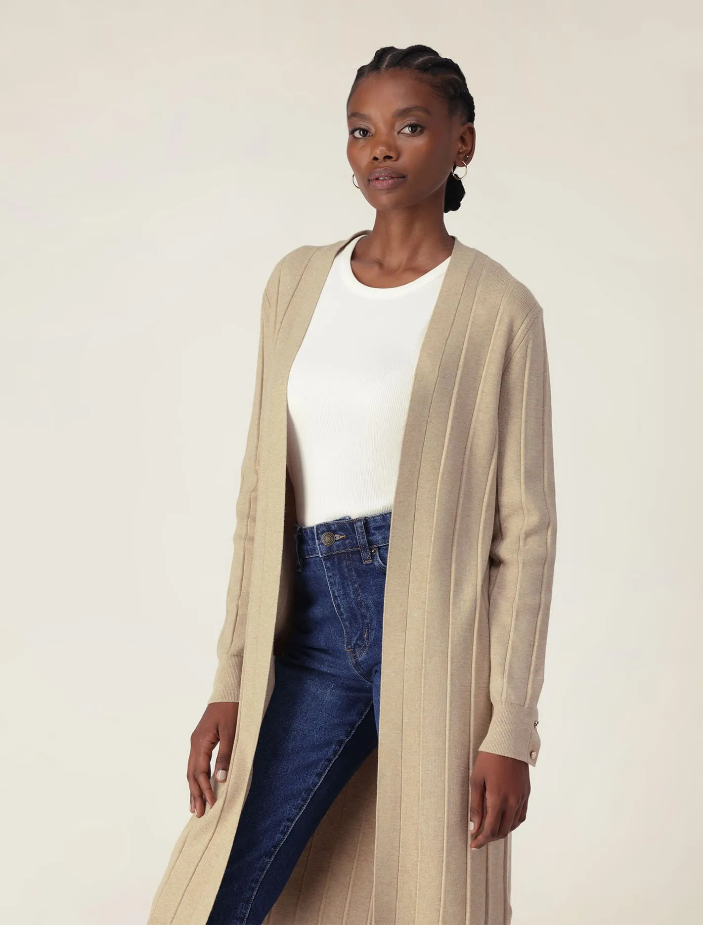 Daphne Long Line Ribbed Cardigan