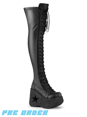 DEMONIA DYNAMITE-300 - BLACK STRETCH VEGAN LEATHER  PRE ORDER 