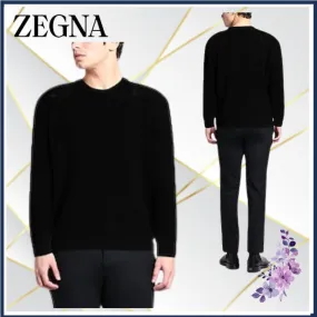 Ermenegildo Zegna  |Crew Neck Pullovers Wool Cashmere Long Sleeves Plain