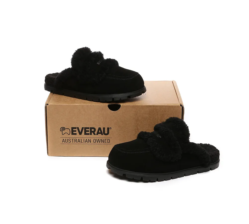 EVERAU UGG Women Sheepskin Wool Shearling Lined Slippers Remi