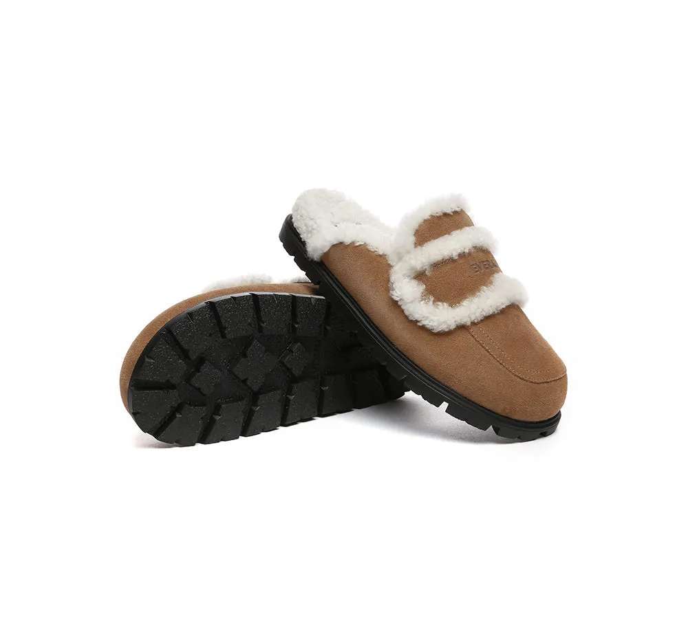 EVERAU UGG Women Sheepskin Wool Shearling Lined Slippers Remi