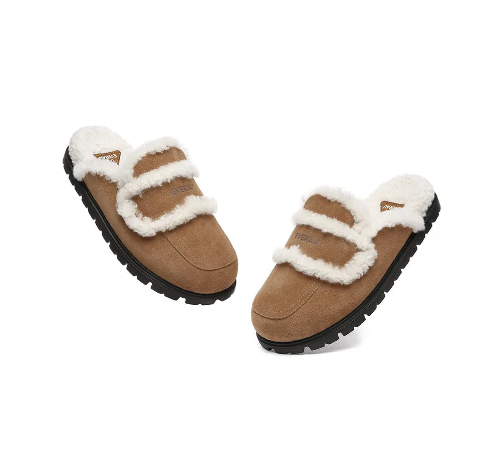 EVERAU UGG Women Sheepskin Wool Shearling Lined Slippers Remi