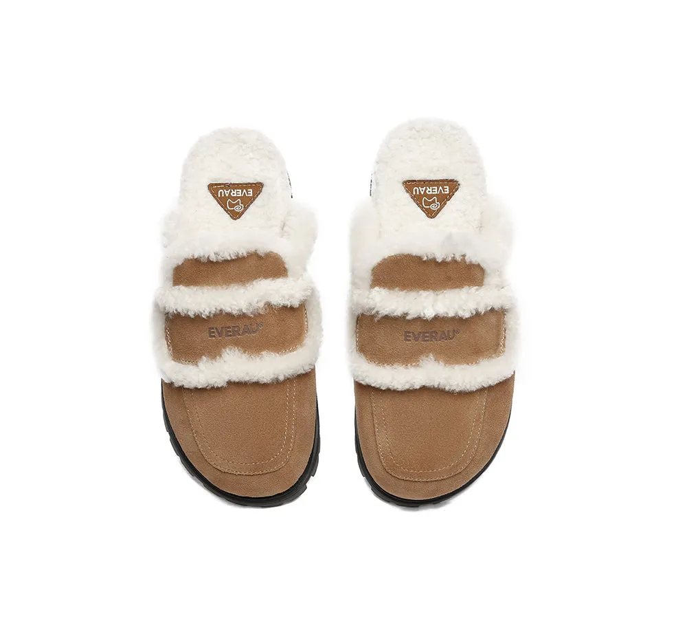 EVERAU UGG Women Sheepskin Wool Shearling Lined Slippers Remi