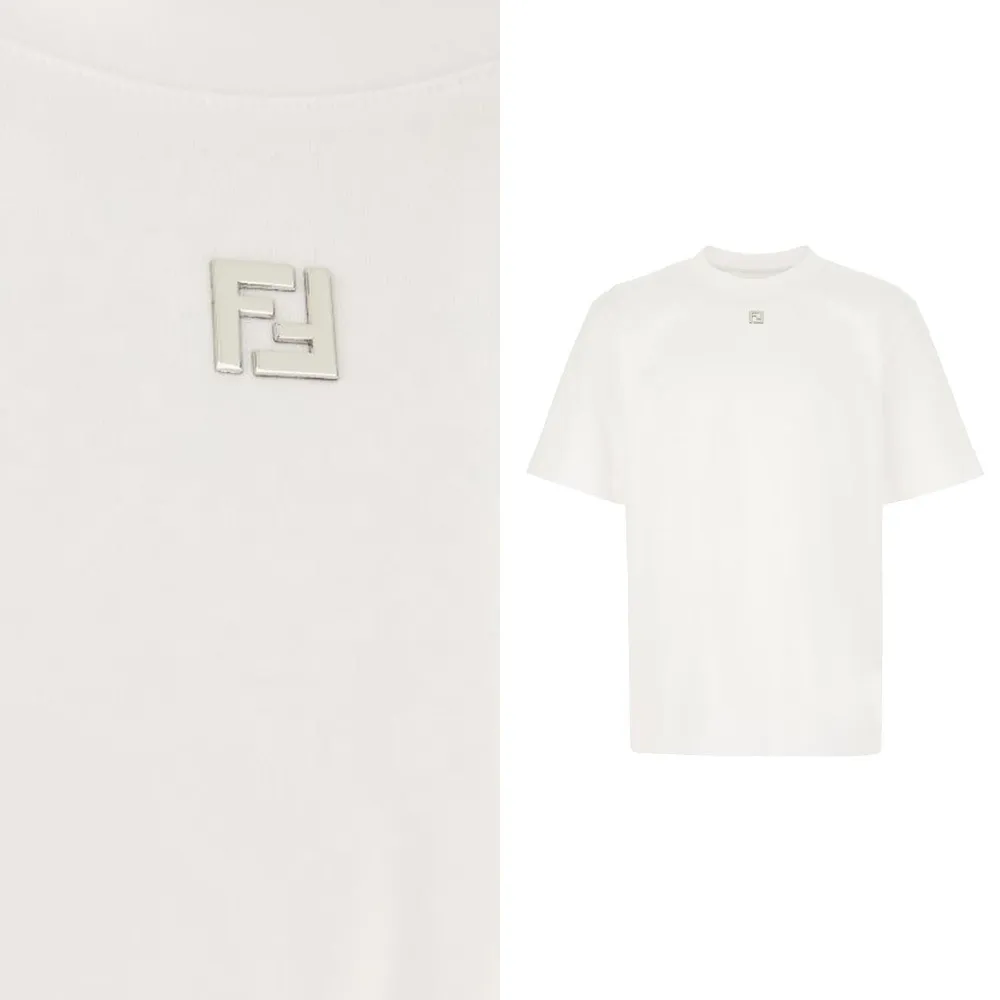 FENDI  |Crew Neck Pullovers Street Style Plain Cotton Short Sleeves