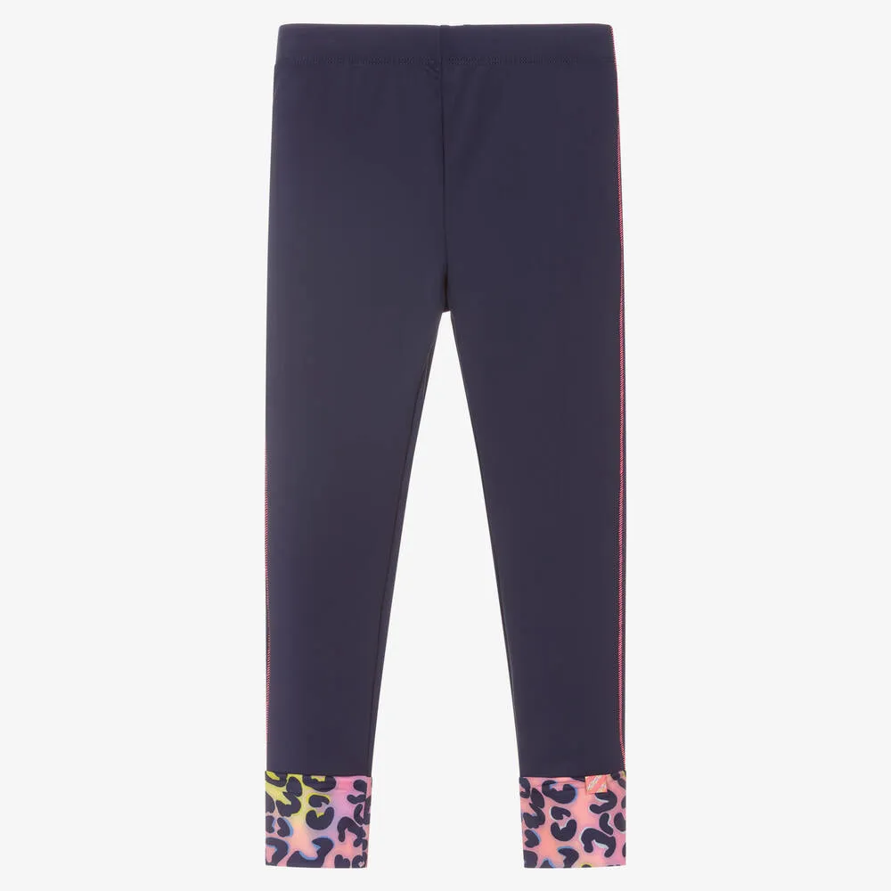 Girls Blue Leopard Leggings