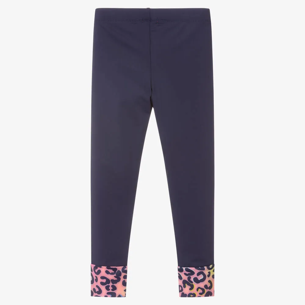 Girls Blue Leopard Leggings