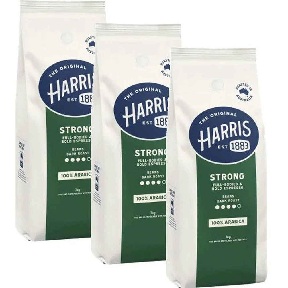 Harris Coffee Beans Full-Bodied Espresso Ground Dark Roast 100% Arabica 1kg 3 Pack Bulk