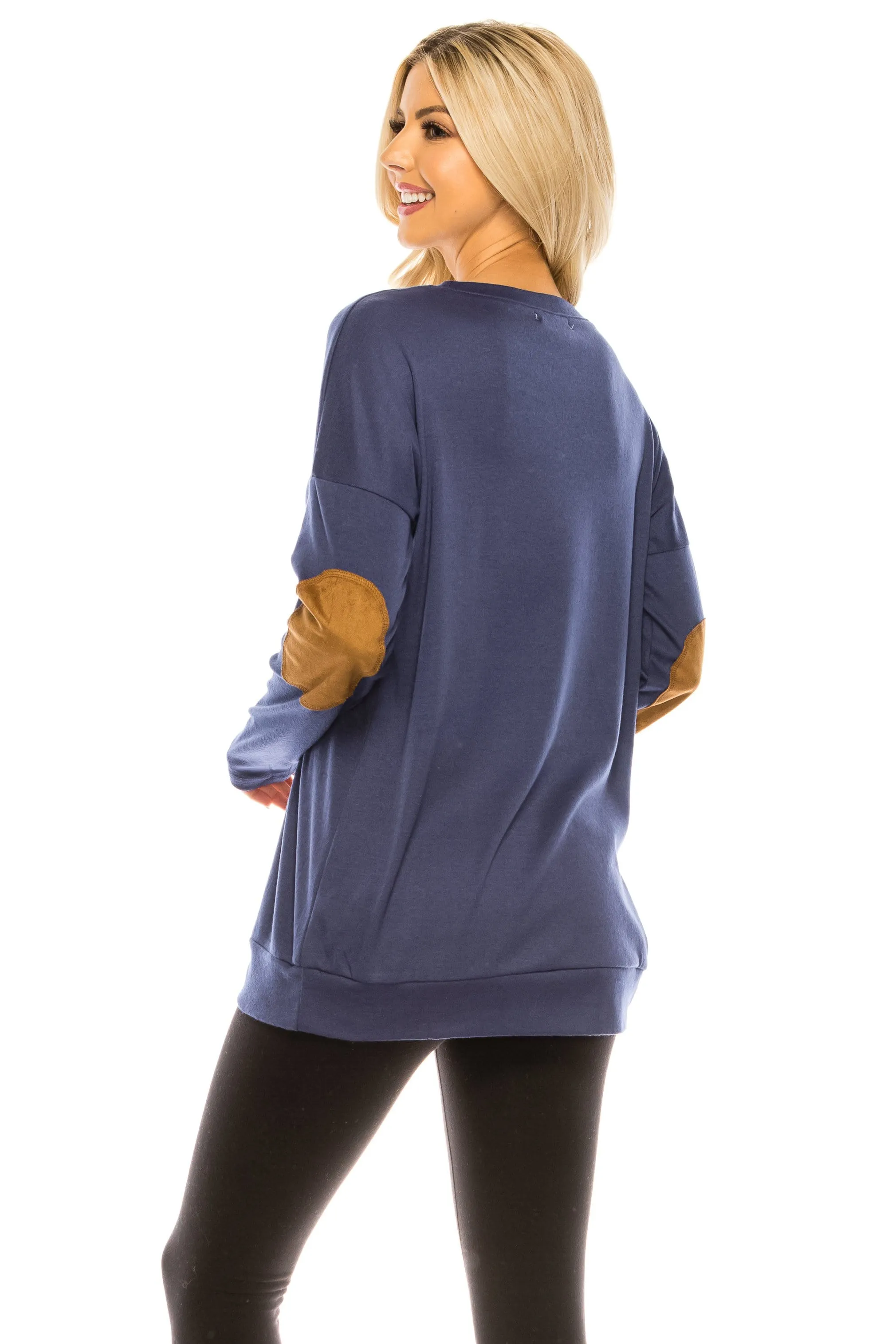 Haute Edition Women's Thanksgiving Tunic Elbow Patch Graphic Tees