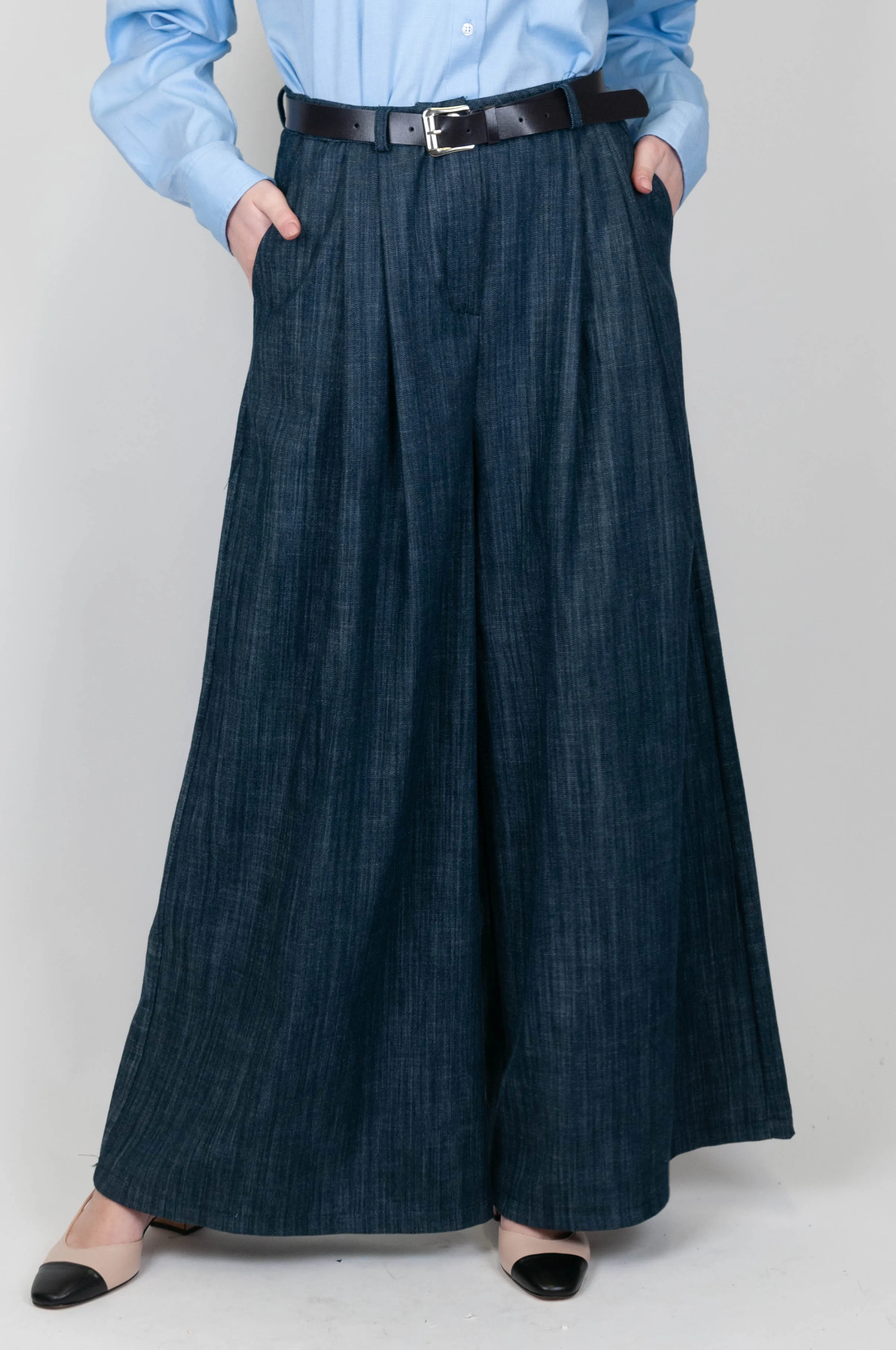 Haveone - Pantalone palazzo denim con pinces