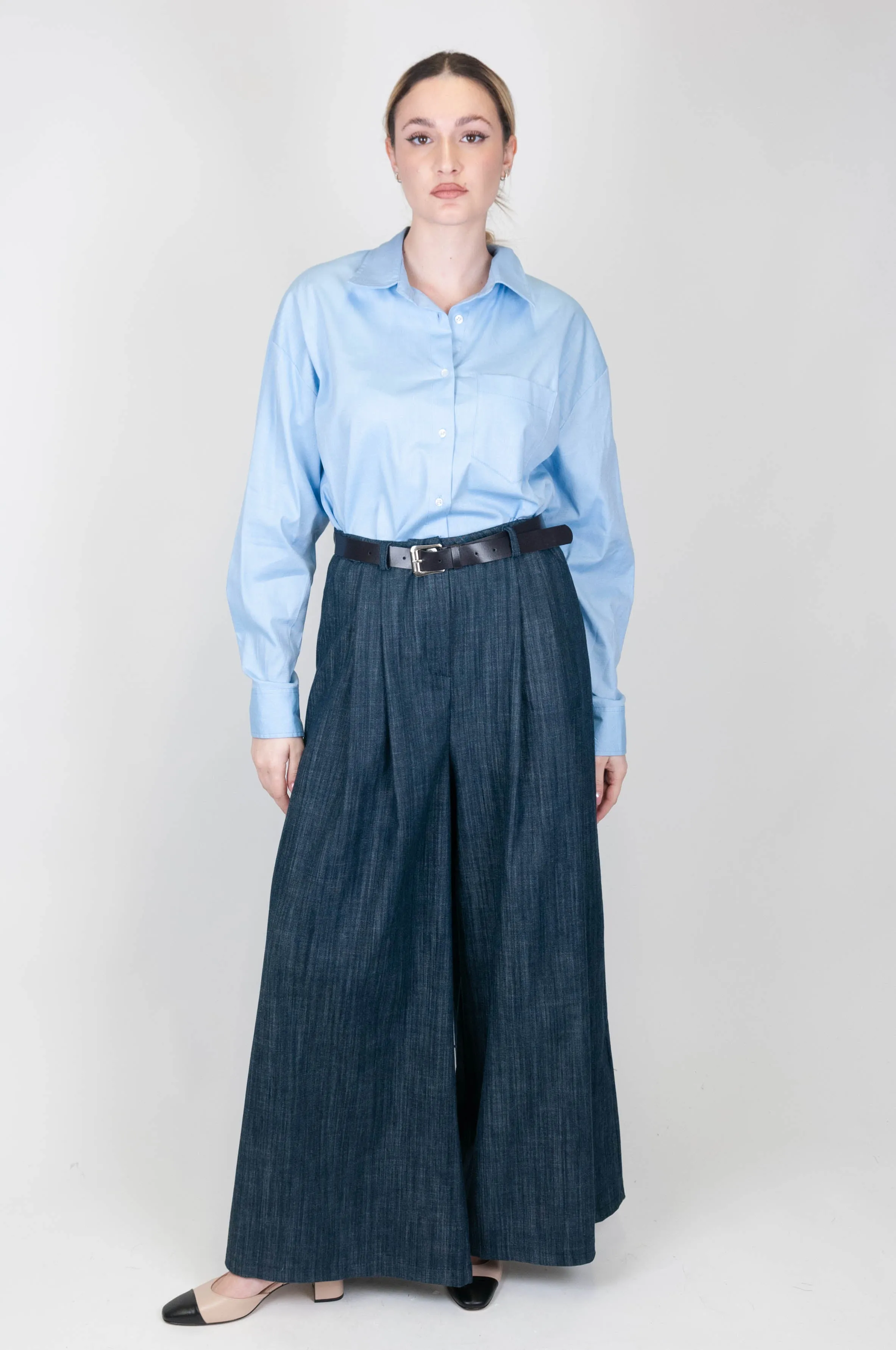 Haveone - Pantalone palazzo denim con pinces