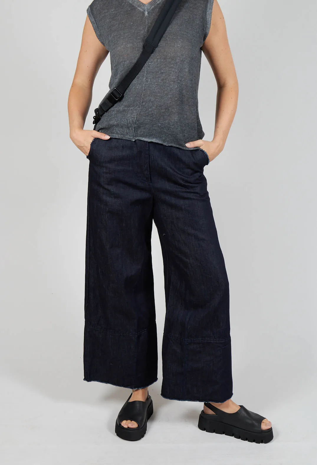 High-Waisted Trousers in Denim